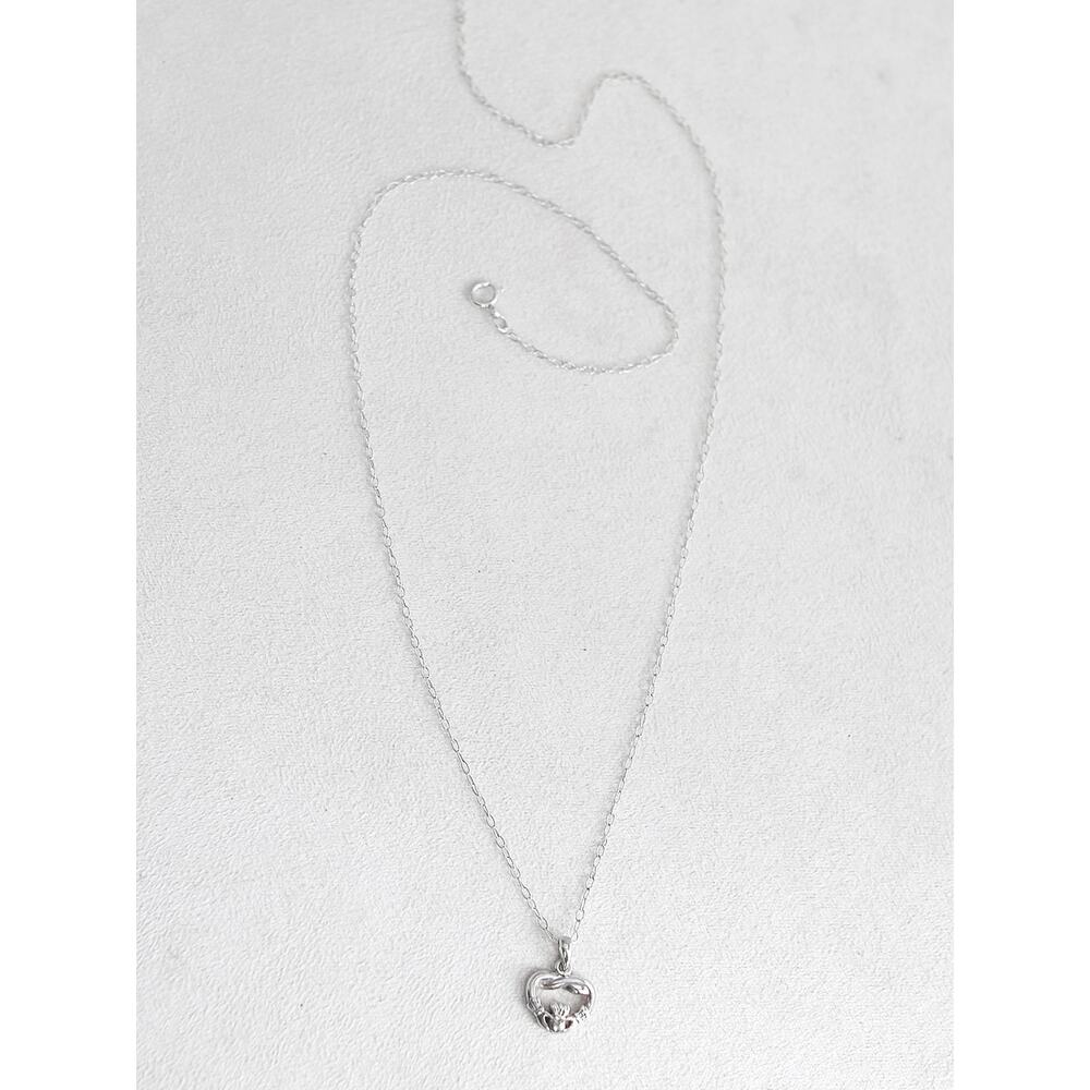 Vintage Solvar Claddagh Celtic Heart Pendant Necklace 18" Chain Dainty Ireland